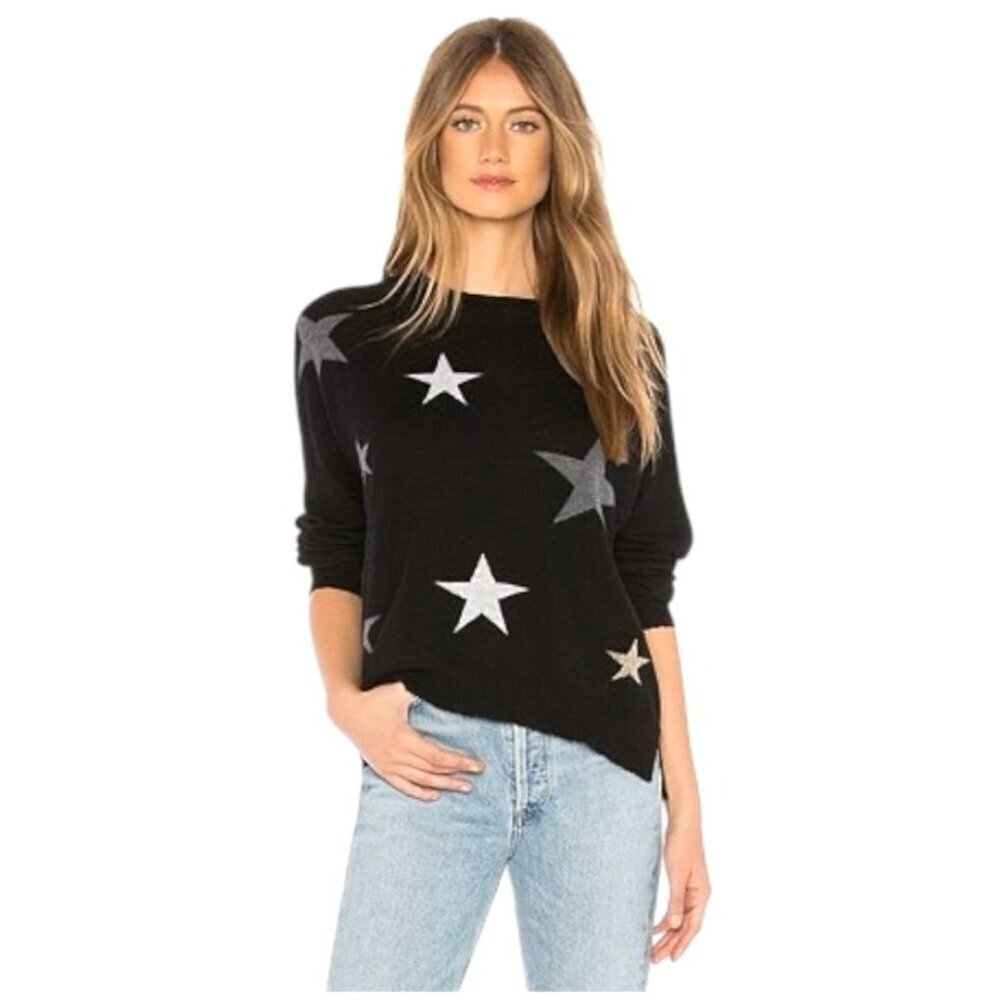 Rachel Zoe Sweater Women Small Black Rayon Cashmere Blend Start Print Pullover